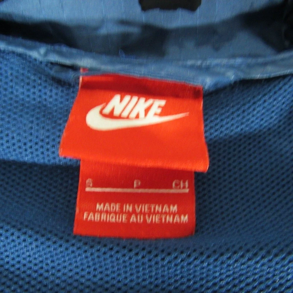 Nike Jacket Womens Small Blue Windrunner Hooded Full Zip Vented Spell Out Swoosh